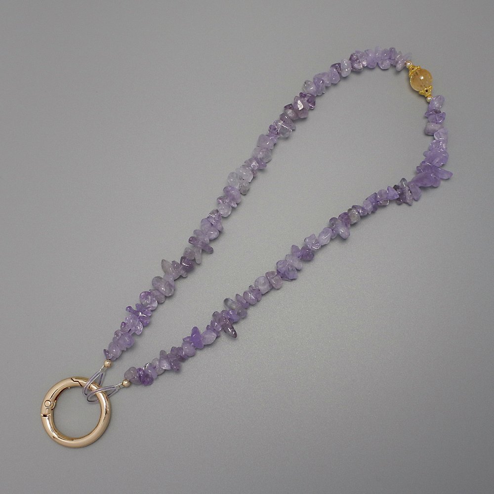Amethyst chip keychain 7x2-3 mm +/- ring, diameter 24 mm, length 22 cm +/-