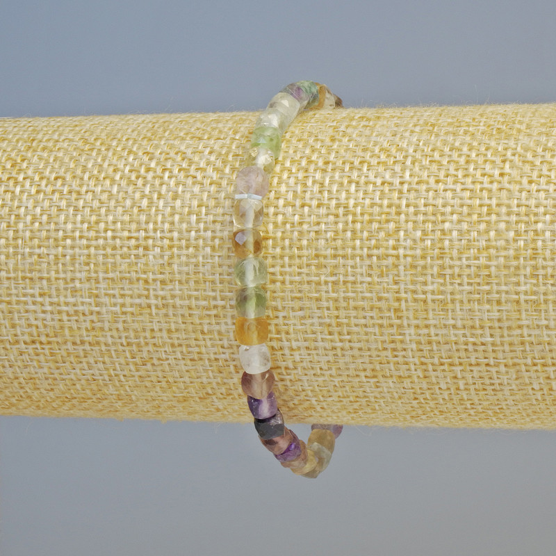 Fluorite bracelet, natural stone, faceted cube beads, diameter 4.5 mm +/- (stretch), length 18 cm+