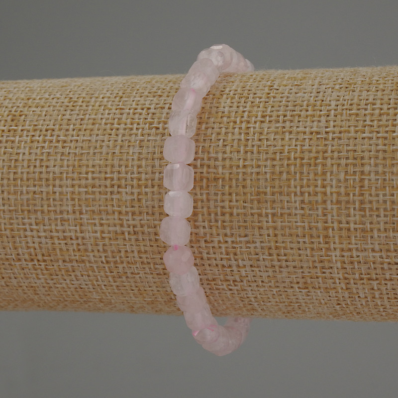 Rose quartz bracelet with faceted cubes, approx. 5×5 mm, length 18 cm (stretch)