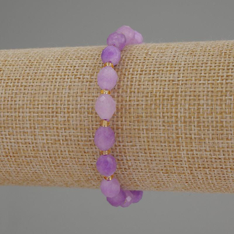 Lavender Amethyst Bracelet – Faceted Beads 8x6 mm with 3 mm Seed Beads, 18 cm Length, Stretch
