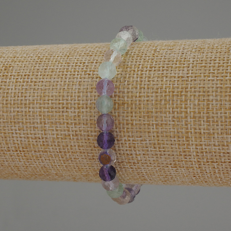 Fluorite Bracelet, Natural Stone, Faceted Bead, 6 mm Diameter, 18 cm Length, Stretch