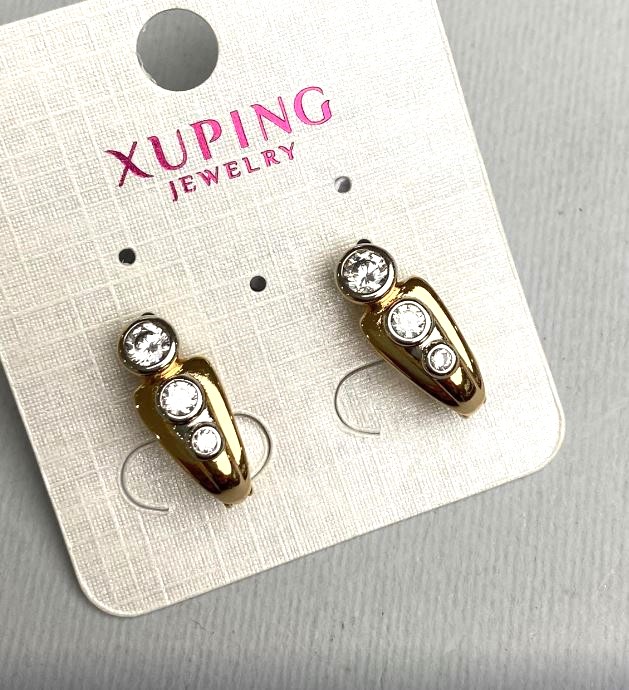 Xuping Earrings with White Crystals, 7x18 mm, 18K Gold Plating