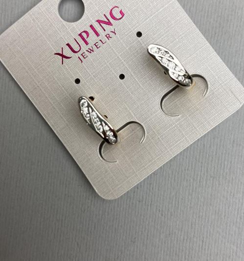 Xuping Earrings, 18K Gold Plating with Rhodium and White Crystals, 4x16 mm diameter