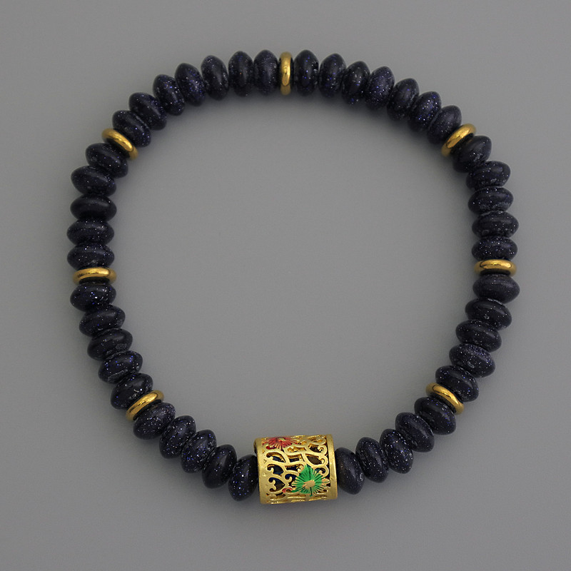 Bracelet Aventurine Night of Cairo rondelle, 6×3 mm diameter, with metal inserts, 18 cm stretch