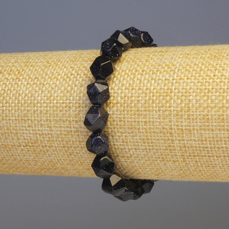 Bracelet Blue Sand Aventurine - Synthetic Faceted Gemstone, 8x8 mm Diameter, 18 cm Length, Stretch