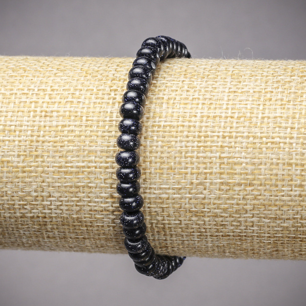 Elastic bracelet Aventurine Blue Sand Night of Kaïra (pressed) smooth rondel, diameter 6×4 mm, length 18 cm+