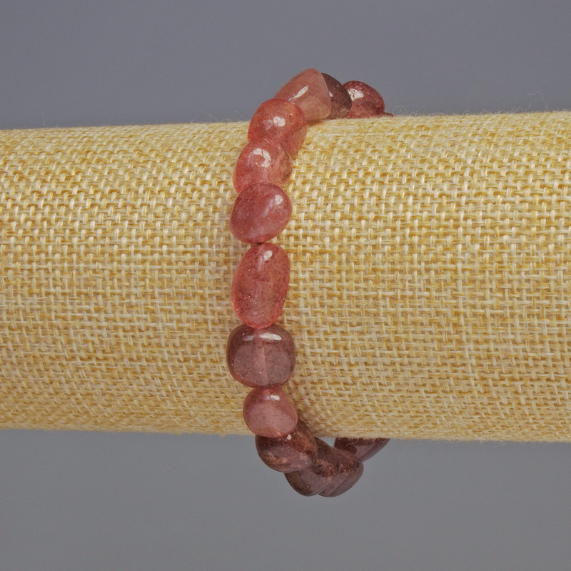Bracelet with Strawberry Quartz, natural stone, faceted beads, diameter 8×9×6 mm ±, length 18 cm ±, stretch