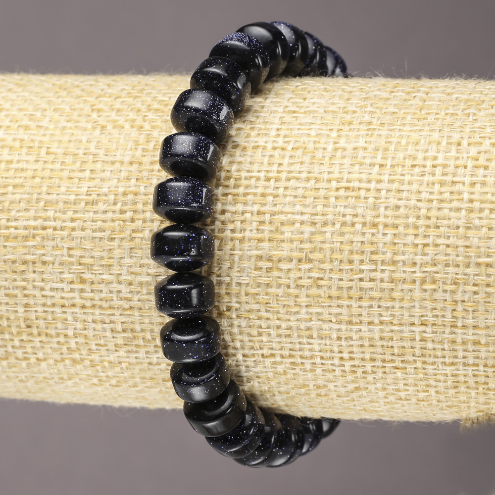 Elastic bracelet Aventurine 'Blue Sand Night of Cairo' (pressed) smooth rondel, diameter 9x7mm+