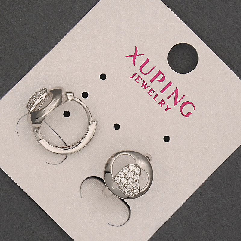 Xuping Earrings with White Crystals, diameter 10x13 mm ± Rhodium