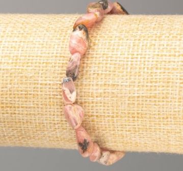 Bracelet with natural rhodochrosite beads, tumbled, diameter 10x8-10 mm (+/-), length 18 cm