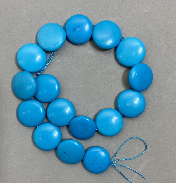 Turquoise Coin Beads, 24mm Diameter, 39cm Length +/-