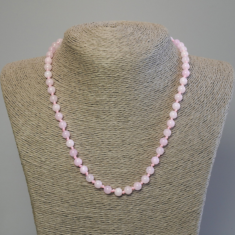 Kunzite Necklace with Smooth 6mm Beads, 50 cm Length, with a Clasp