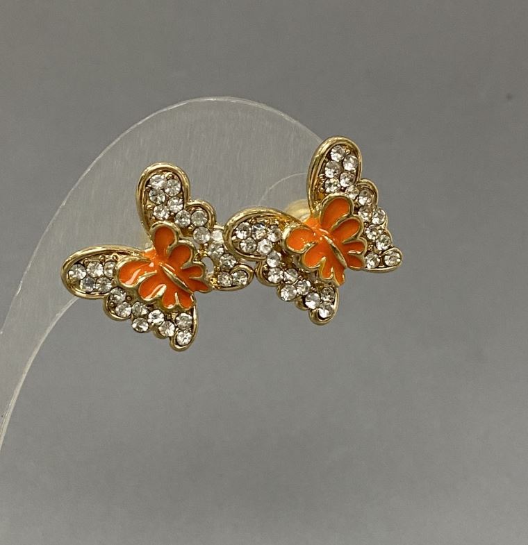 Butterfly Stud Earrings with White Crystals, 17x17 mm diameter