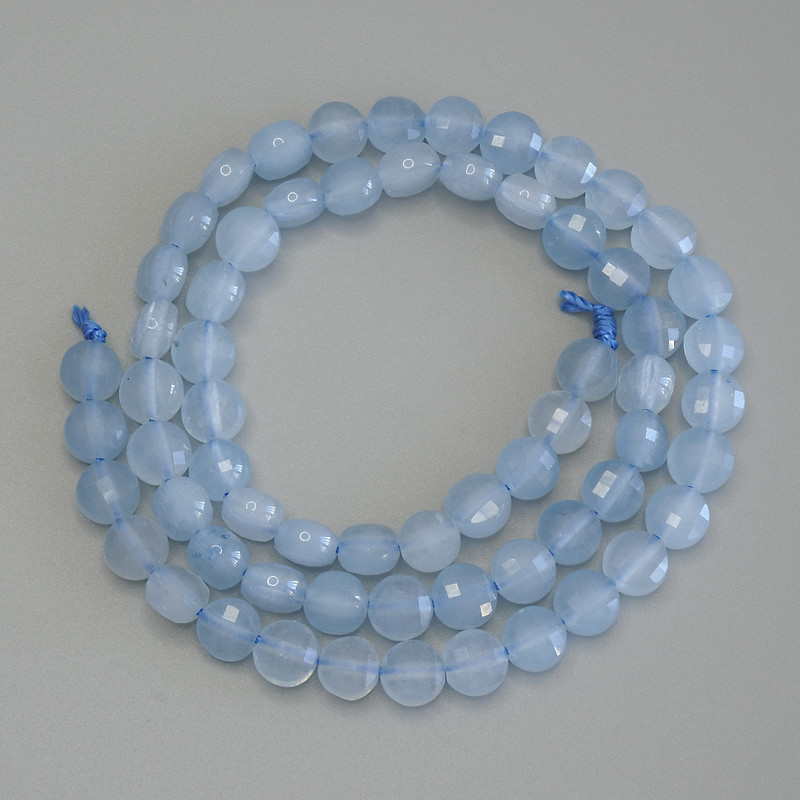 Aquamarine Beads, Faceted Coin, 6mm Diameter, 39cm Length on Thread