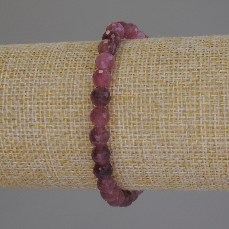 Tourmaline Bracelet with a Faceted Bead, 6 mm Diameter, 18 cm Length (stretch)