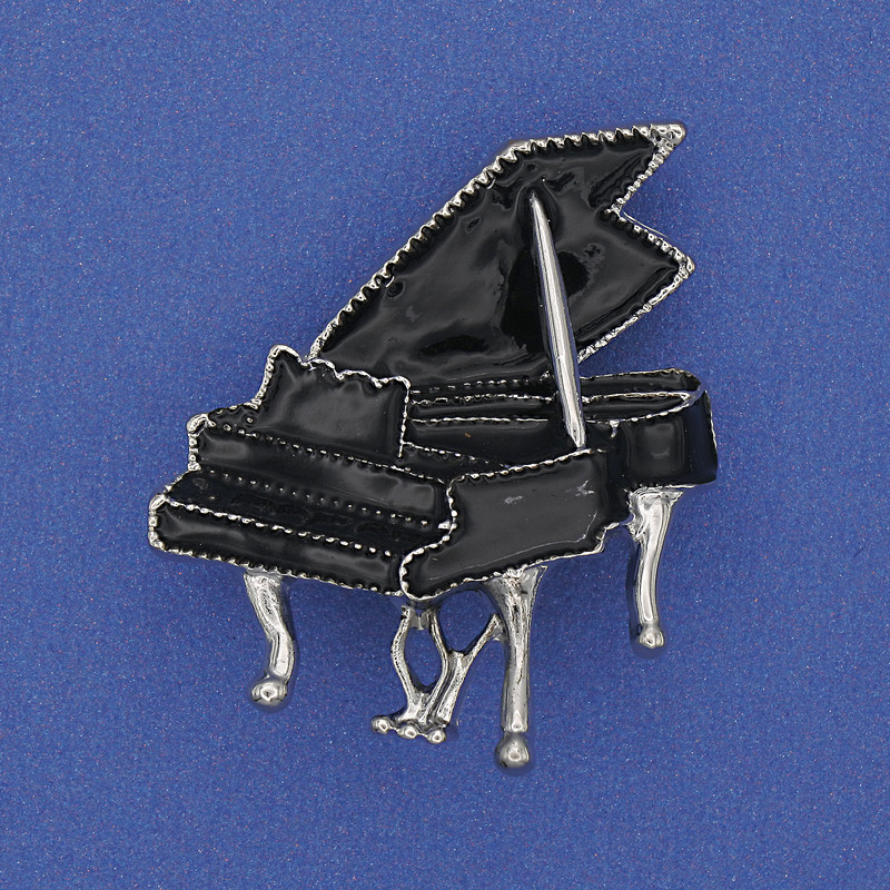 Pianano Brooch - Black enamel on silvery metal 36x30mm