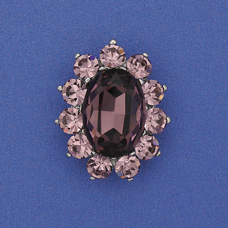 Brooch Accent: Rich Pink Crystal, Rhinestones, Silver-Tone Metal, 30×24 mm+