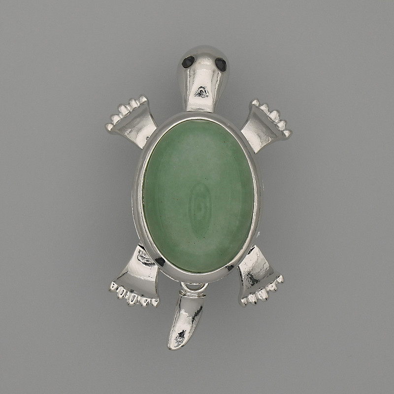 Turtle Jade Brooch-Pendant 52×35mm ± Movable Elements Silvery Metal