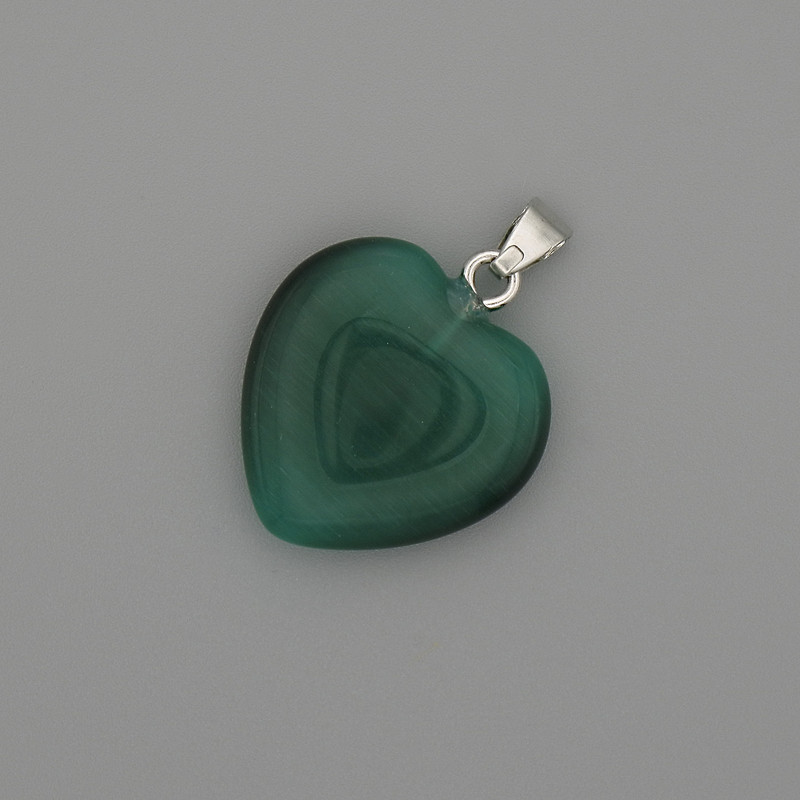 Pendant "Green Heart Cat's Eye" with silver-toned metal, diameter 20x20 mm, length 30 mm approx