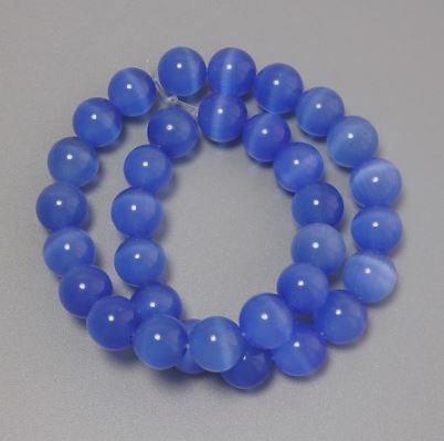 Azure Cat's Eye Beads, Smooth Round, 11.5 mm Diameter, on Thread, 36 cm Length