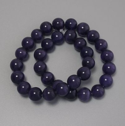 Cat's Eye Beads Violet - Synthetic Stone Smooth Bead, Diameter 11.5 mm, on Thread, Length 37 cm+