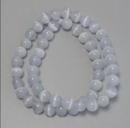 Cat's Eye Beads, Gray Synthetic Stone, Smooth Round Beads, Diameter 9.5 mm, on thread, length 37 cm+