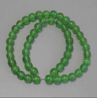 Cat's Eye Beads, Green Synthetic Stone, Smooth Round Beads, Diameter 8 mm ± on Thread, Length 36 cm+