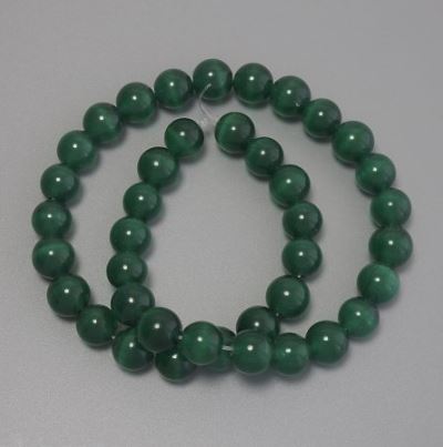 Cat's Eye Beads Dark Green Synthetic Stone, Smooth Round Beads, 10mm Diameter ± on Beading Thread, Length 38cm+