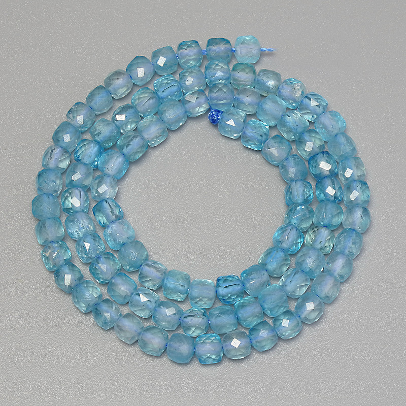 Faceted Topaz Beads, Cube-Shaped, 4mm Diameter ± on Thread, Length 38cm+