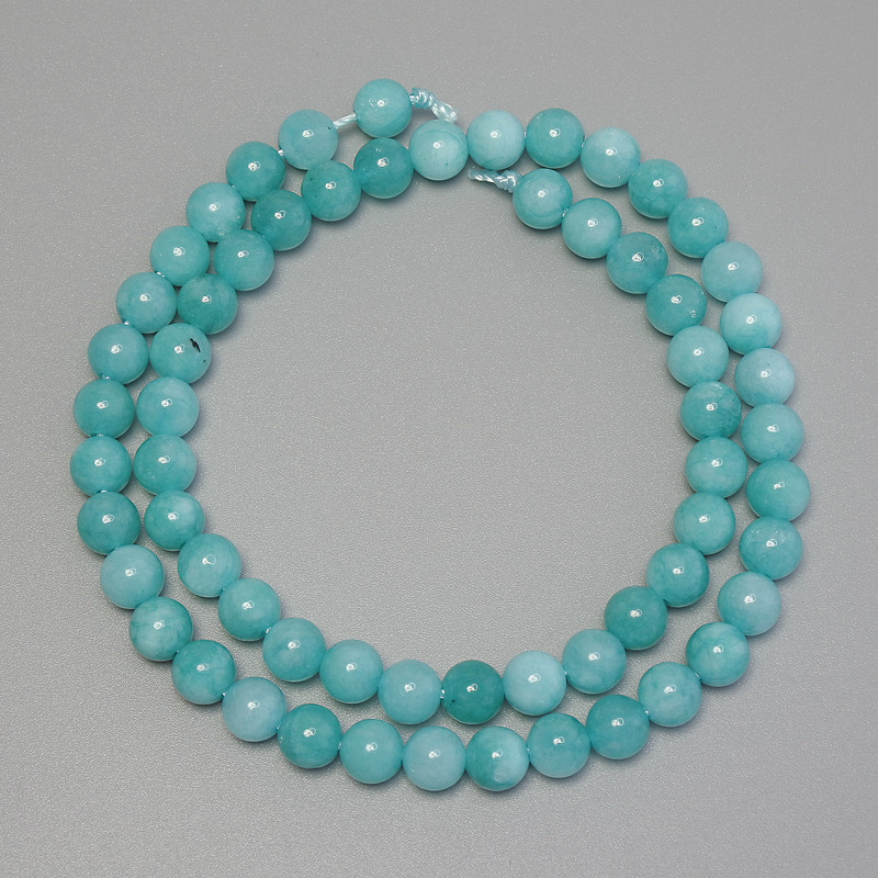 Aquamarine Beads — Smooth Round Bead, Diameter 6mm ± on Thread, Length 39cm+