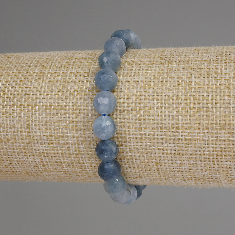 Aquamarine Bracelet with Faceted 8mm Beads, Stretch
