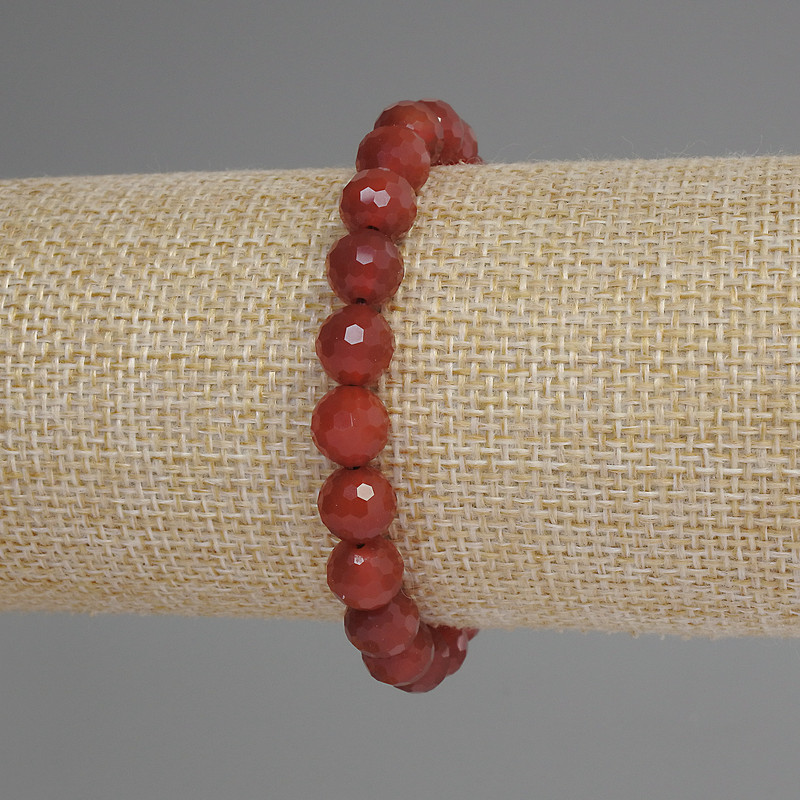 Carnelian Bracelet with Faceted Beads, 8mm, 18 cm Stretch