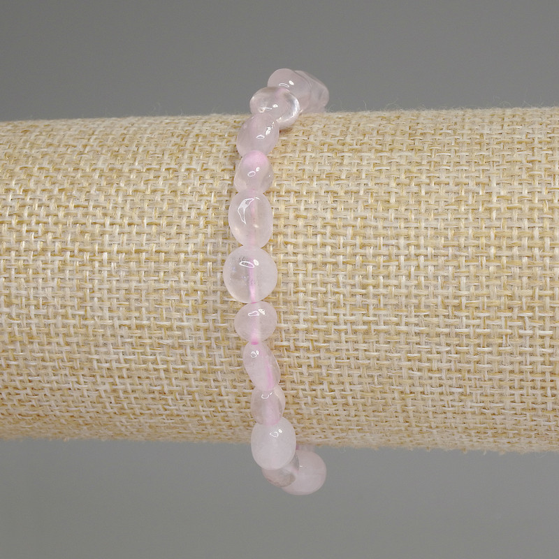 Pink Quartz Faceted Bead Bracelet, 5–8×6 mm, 18 cm long, stretch
