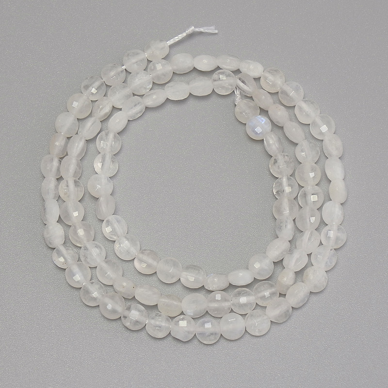 Beads of Rock Crystal, Faceted Coin-Shaped, 4 mm Diameter, 39 cm Length on Thread