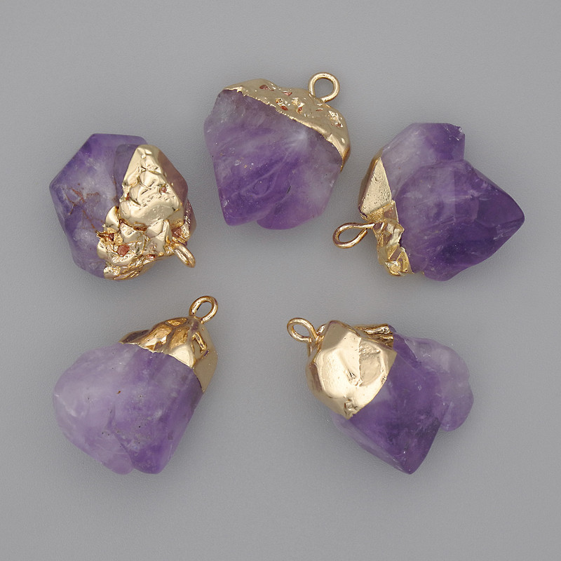 Amethyst Pendant 16-20x13-18mm+-, length 21-25mm+- (assorted sizes) golden metal