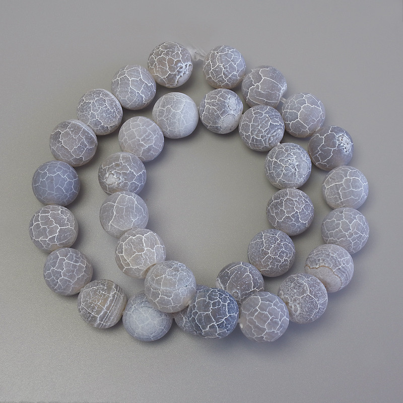 Frosty Agate Beads on Fishing Line, Smooth Round Bead, Diameter 11.5 mm +/-, Length 37 cm +/-