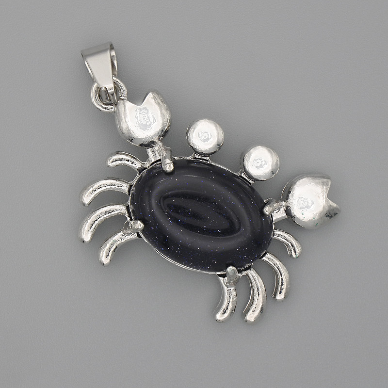 Crab Pendant with Aventurine 'Night of Cairo' 40×22 mm ± Silver-Toned Metal