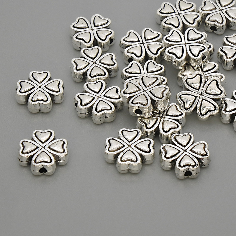 Bead-insert 'Clover' Findings in Silver Color, 9.5×9.5×3 mm, hole diameter 1.5 mm, packaging 20 g (~19 pcs)