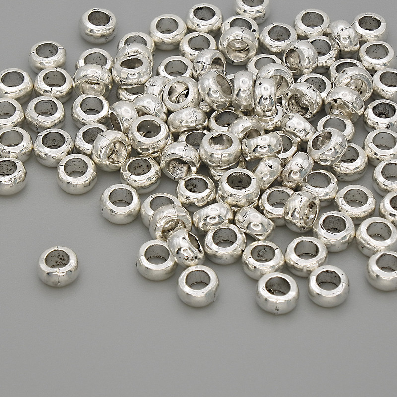 Silver-tone bead-insert finding, size 5×2.5 mm, hole diameter approx 2.8 mm, packaging 20 g (~101 pcs)