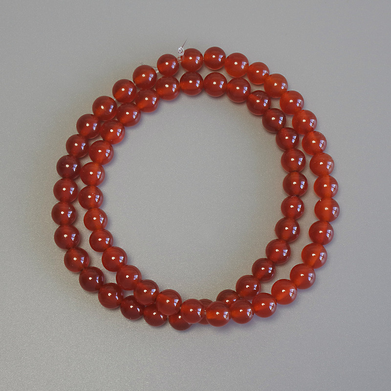 Carnelian Beads - Smooth Ball, 6mm Diameter ± on Thread, 37cm Length