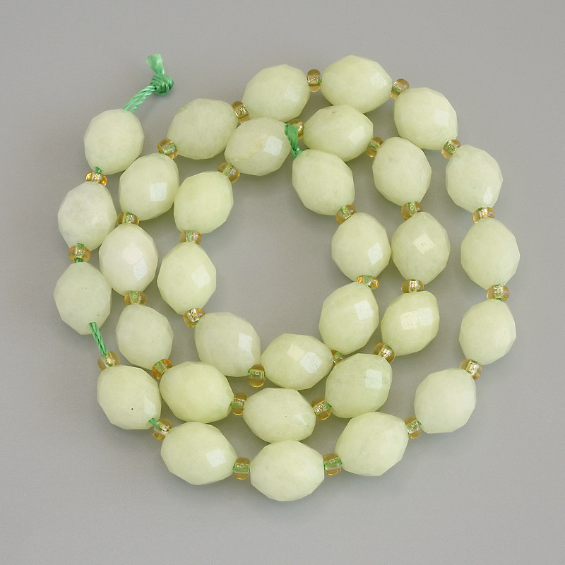 Chrysolite Olivine Faceted Beads, 10x8 mm, 3 mm seed beads, on a thread, about 39 cm long