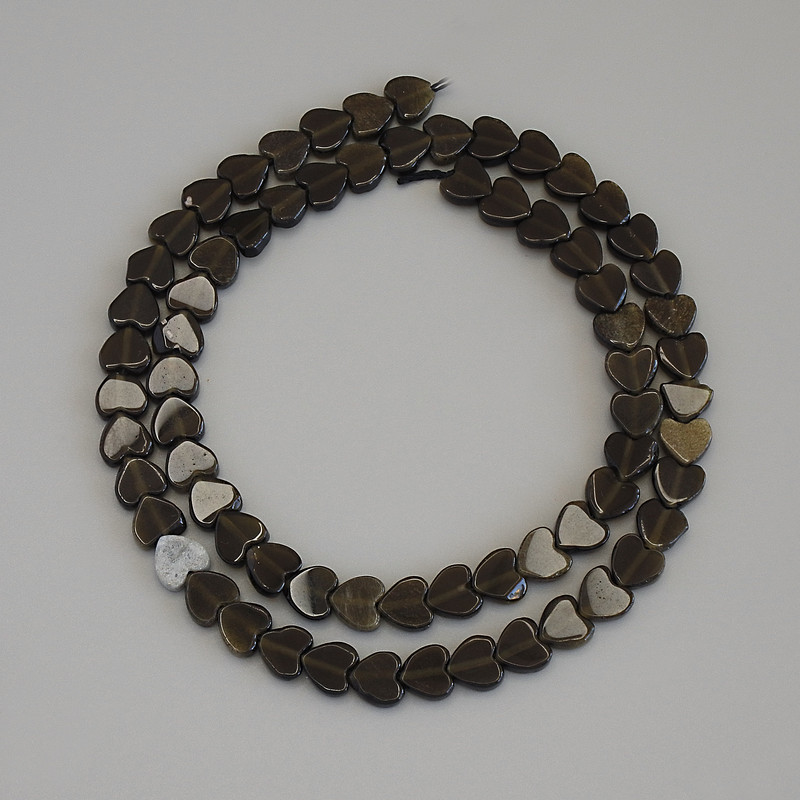 Намистини Сонячний Обсидіан серце, діаметр 6х6х2мм+- на нитці, довжина 38см+