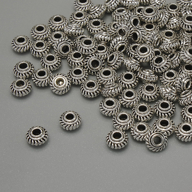 Silver-tone bead insert findings, 5x3 mm, hole diameter ~1.8 mm, packaging 20 g (~102 pcs)