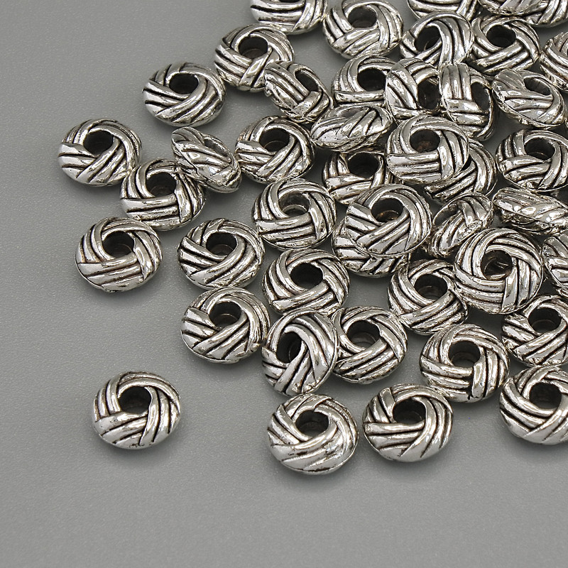 Bead insert findings, silver color, silver-tone metal, diameter 5×2.5 mm, hole diameter 2 mm, packaging 20 g (~56 pcs)
