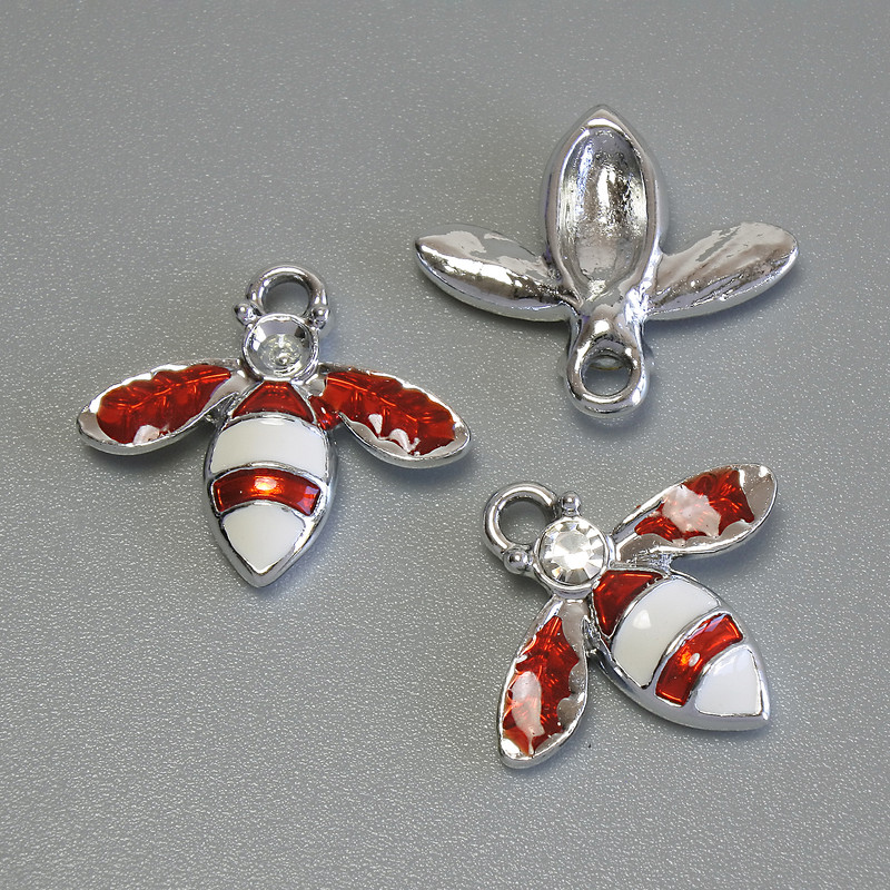 Pendant 'Insect' enamel silver-tone metal, diameter 15×16.5 mm, pack of 3 pcs