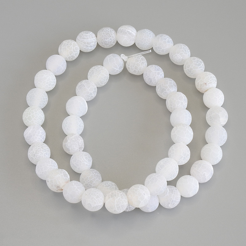 White Frost Agate Beads, Smooth Round, 8mm Diameter, 35cm Length, On Beading Thread