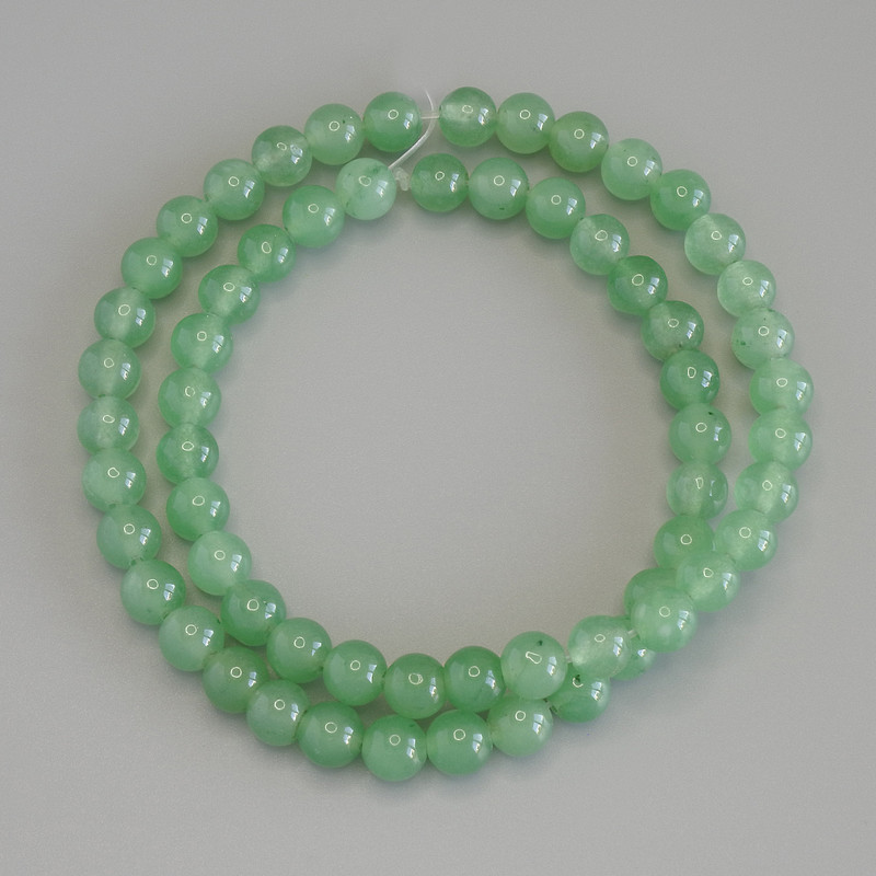 Jade Beads, Smooth Round Spheres, 6.5 mm Diameter, 38 cm Length on Thread