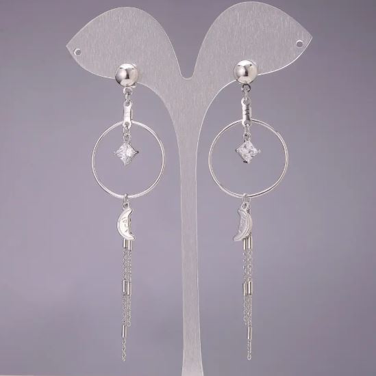 Xuping Earrings with White Stones 25x93 mm Rhodium-plated