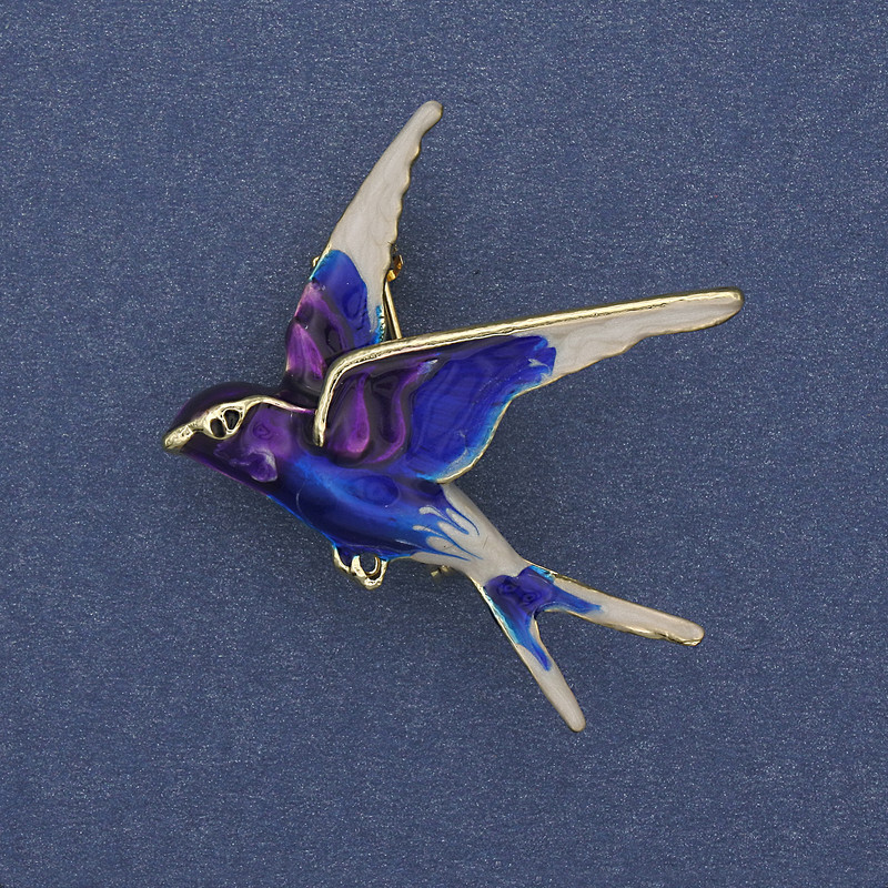 Bird brooch-pendant with colored enamel, gold-tone metal 38x26 mm+