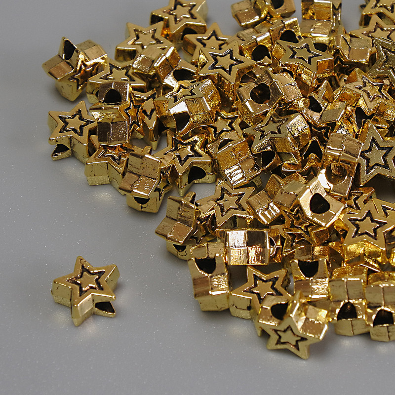 Gold star-shaped bead insert, gold metal color, diameter 6×3 mm, hole diameter ~2 mm, packaging 20 g (~70 pcs)